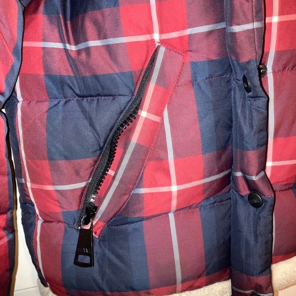 SAM Mackenzie Lamb Shearling Plaid Goose Down Jacket Red Blue Women's XS - Picture 6 of 11